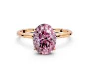 Solitaire Engagement Ring Setting for Fancy Pink Oval Center with Straight Thin Band and Prong Head in Rose Gold
