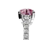 Solitaire Engagement Ring Setting for Fancy Pink Round Cut Center with Widening Pave Band and Claw Prong Head in Sterling Silver