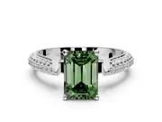 Solitaire Engagement Ring Setting for Fancy Green Emerald Cut Center with Multi-Row Accents and Prong Head in White Gold