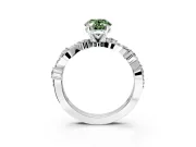 Solitaire Engagement Ring Setting for Fancy Green Oval Center with Bar-Station Pave Twist and Prong Head in Platinum