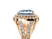 Double Halo Engagement Ring Setting for Fancy Blue Princess Cut Center with Narrow Pave Split Shank and Prong Head in Rose Gold