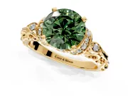Solitaire Engagement Ring Setting for Fancy Green Round Cut Center with Filigree Band and Prong Head in Yellow Gold