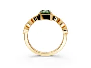Vintage Station Engagement Ring Setting for Fancy Green Emerald Cut Center with Accents and Prong Head in Yellow Gold