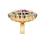 Halo Engagement Ring Setting for Fancy Pink Round Cut Center with Milgrain Bezel Rim, Plain Band and Prong Head in Yellow Gold