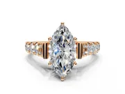 Solitaire Engagement Ring Setting for Marquise Center with Pave Cathedral Shoulders and Prong Head in Rose Gold