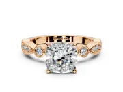 Solitaire Engagement Ring Setting for Cushion Cut Center with Milgrain Bezel Accents and Prong Head in Rose Gold