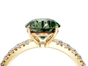 Solitaire Engagement Ring Setting for Fancy Green Round Cut Center with Large Accent Band and Prong Head in Yellow Gold