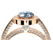 Halo Engagement Ring Setting for Fancy Blue Oval Center with Framed Halo, Pave Band and Prong Head in Rose Gold