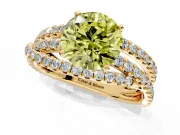Solitaire Engagement Ring Setting for Fancy Yellow Round Cut Center with Woven 3-Strand Pave Band and Prong Head in Yellow Gold