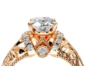Solitaire Engagement Ring Setting for Oval Center with Filigree Accent Basket and Prong Head in Rose Gold