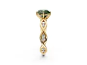 Solitaire Engagement Ring Setting for Fancy Green Cushion Cut Center with Accented Twist Band and Leaf Prong Head in Yellow Gold