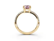 Solitaire Engagement Ring Setting for Fancy Pink Oval Center with Multi-Row Pave Accents and Basket Head in Yellow Gold