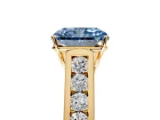 Solitaire Engagement Ring Setting for Fancy Blue Radiant Cut Center with Round Cut Channel Band and Prong Head in Yellow Gold