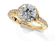Floral Engagement Ring Setting for Round Cut Center with Four Accent Clusters and Prong Head in Yellow Gold