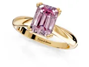 Solitaire Engagement Ring Setting for Fancy Pink Emerald Cut Center with Reverse Tapered Band and Prong Head in Yellow Gold