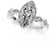 Milgrain Bezel Engagement Ring Setting for Marquise Center with Marquise Stations and Bezel Head in Platinum