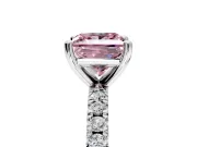 Solitaire Engagement Ring Setting for Fancy Pink Princess Cut Center with Fine Pave Band and Claw Prong Head in Platinum