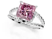 Halo Engagement Ring Setting for Fancy Pink Princess Cut Center with Rope Twist Split Shank and Prong Head in White Gold