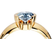 Tension Engagement Ring Setting for Fancy Blue Oval Center with Wide Flat Band and Tension Head in Yellow Gold