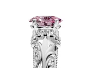 Solitaire Engagement Ring Setting for Fancy Pink Oval Center with Filigree Accent Basket and Prong Head in Platinum