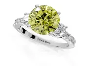 3 Stone Engagement Ring Setting for Fancy Yellow Round Cut Center with Round Cut Side Accents and Prong Head in Sterling Silver