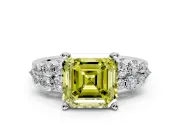 Cluster Engagement Ring Setting for Fancy Yellow Asscher Cut Center with 2-Row Shoulder Clusters and Prong Head in Platinum