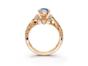 Solitaire Engagement Ring Setting for Fancy Blue Marquise Center with Filigree Accent Basket and Prong Head in Rose Gold