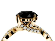 Solitaire Engagement Ring Setting for Fancy Black Round Cut Center with Narrow Twist Pave Band and Prong Head in Yellow Gold
