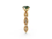 Solitaire Engagement Ring Setting for Fancy Green Round Cut Center with Marquise Panel Band and Prong Head in Yellow Gold