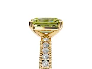 Solitaire Engagement Ring Setting for Fancy Yellow Emerald Cut Center with Milgrain-Edged Pave Band and Prong Head in Yellow Gold
