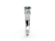 3 Stone Engagement Ring Setting for Fancy Green Cushion Cut Center with Raised Basket Heads and Prong Head in Sterling Silver