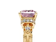 Solitaire Engagement Ring Setting for Fancy Pink Princess Cut Center with Filigree Band and Prong Head in Yellow Gold