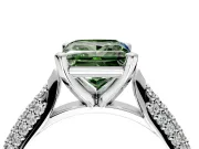 Solitaire Engagement Ring Setting for Fancy Green Princess Cut Center with Multi-Row Accents and Prong Head in Sterling Silver