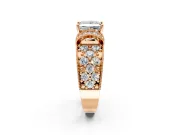 Pave Engagement Ring Setting for Princess Cut Center with Curved Accent Rows, Openwork and Prong Head in Rose Gold
