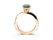 Solitaire Engagement Ring Setting for Fancy Green Princess Cut Center with Milgrain-Edged Pave Band and Prong Head in Rose Gold