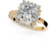 Starburst Halo Engagement Ring Setting for Radiant Cut Center with Flat Cathedral Band and Prong Head in Yellow Gold