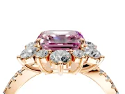 Floral Halo Engagement Ring Setting for Fancy Pink Asscher Cut Center with Pave Accents and Prong Head in Rose Gold