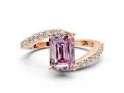 Solitaire Engagement Ring Setting for Fancy Pink Emerald Cut Center with Pave Bypass Swirl Band and Prong Head in Rose Gold