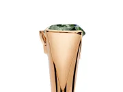 Tension Engagement Ring Setting for Fancy Green Heart-Shaped Center with Wide Tapered Band and Tension Head in Rose Gold