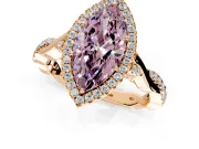 Halo Engagement Ring Setting for Fancy Pink Marquise Center with Twist Band and Prong Head in Rose Gold