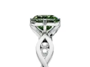 Solitaire Engagement Ring Setting for Fancy Green Asscher Cut Center with Accented Twist Band and Leaf Prong Head in Platinum