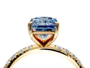 Solitaire Engagement Ring Setting for Fancy Blue Radiant Cut Center with Micro Pave Band and Prong Head in Yellow Gold