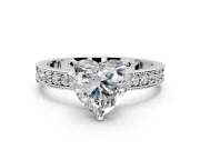 Milgrain Pave Engagement Ring Setting for Heart-Shaped Center with Accent Band and Prong Head in White Gold