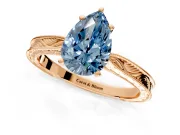 Solitaire Engagement Ring Setting for Fancy Blue Pear-Shaped Center with Engraved Milgrain Band and Prong Head in Rose Gold