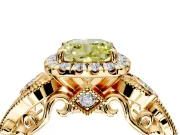 Milgrain Halo Engagement Ring Setting for Fancy Yellow Cushion Cut Center with Shoulder Bezels and Prong Head in Yellow Gold
