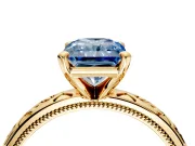 Solitaire Engagement Ring Setting for Fancy Blue Radiant Cut Center with Scrollwork Band and Prong Head in Yellow Gold