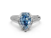 Solitaire Engagement Ring Setting for Fancy Blue Pear-Shaped Center with Accented Split Shank and Prong Head in Sterling Silver