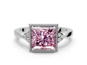 Cluster Engagement Ring Setting for Fancy Pink Princess Cut Center with Milgrain Shoulder Clusters and Prong Head in White Gold