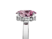 Hidden Halo Engagement Ring Setting for Fancy Pink Oval Center with Wide Flat Plain Band and Prong Head in Sterling Silver