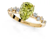 Cluster Engagement Ring Setting for Fancy Yellow Pear-Shaped Center with Round Cut Accent Band and Prong Head in Yellow Gold